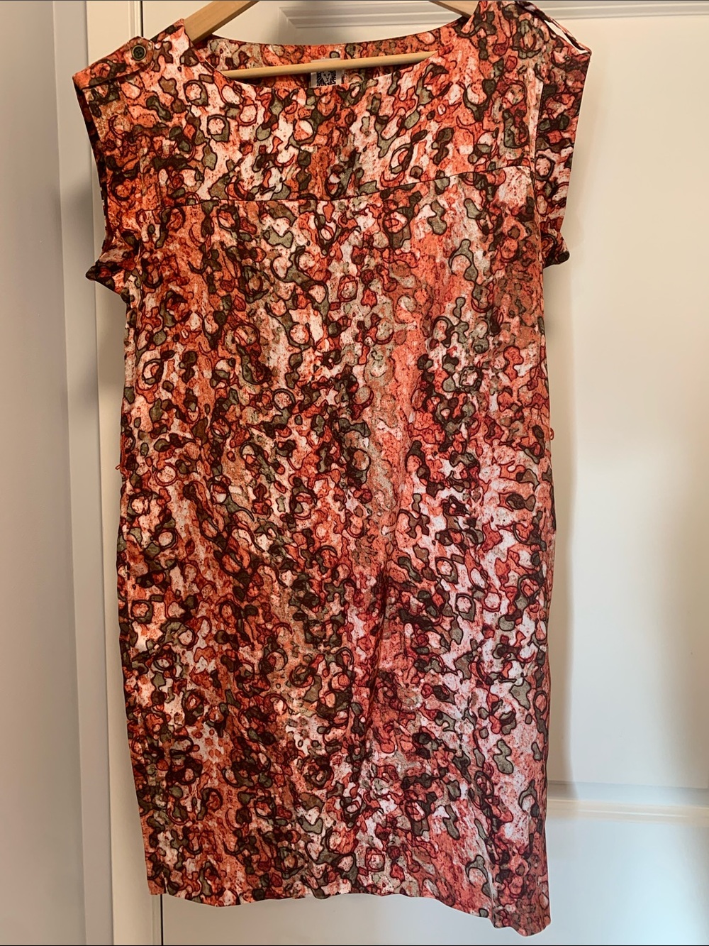 Anne Klein Red and Brown Abstract Midi Shift Dress